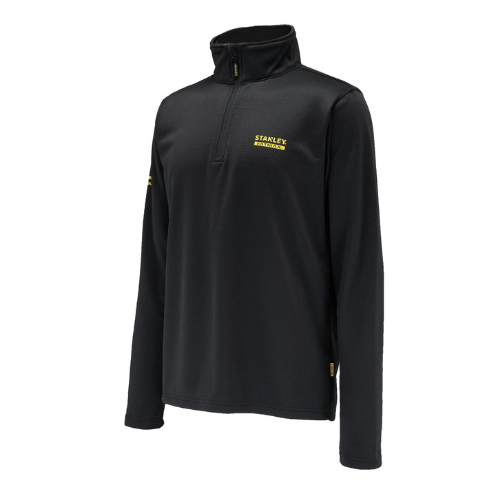 Black long-sleeve shirt with yellow logo on a white background