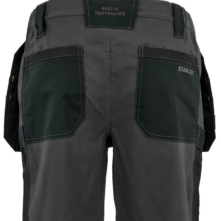 back detail of Grey pinnacle utility work trousers 