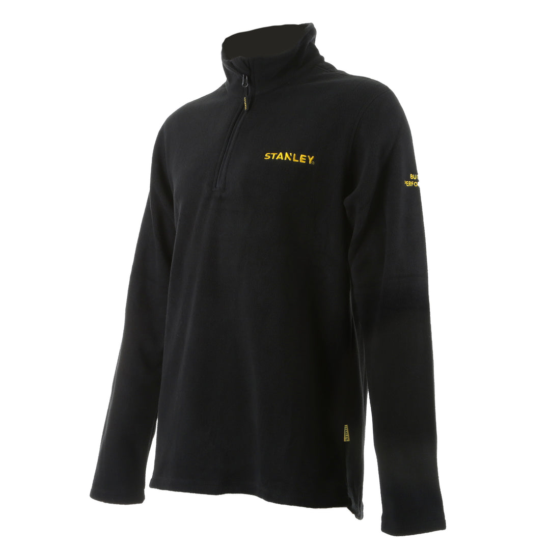 STANLEY Gadsden Men's Lightweight, Quarter-Zip, Regular Fit Work Fleece, Black, 3/4 View Facing Left