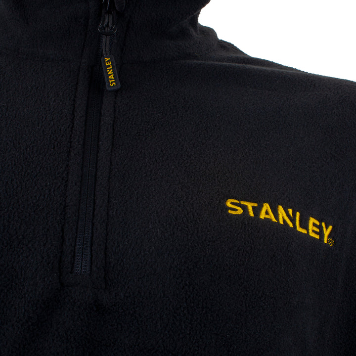 STANLEY Gadsden Men's Lightweight, Quarter-Zip, Regular Fit Work Fleece, Black, Chest Branding Detail View