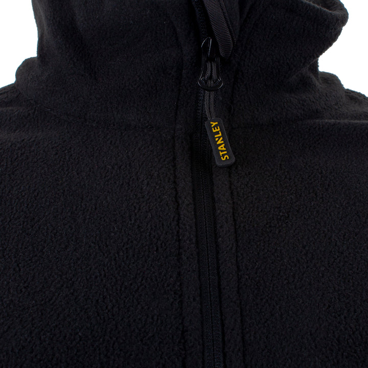 STANLEY Gadsden Men's Lightweight, Quarter-Zip, Regular Fit Work Fleece, Black, Zipper Detail View