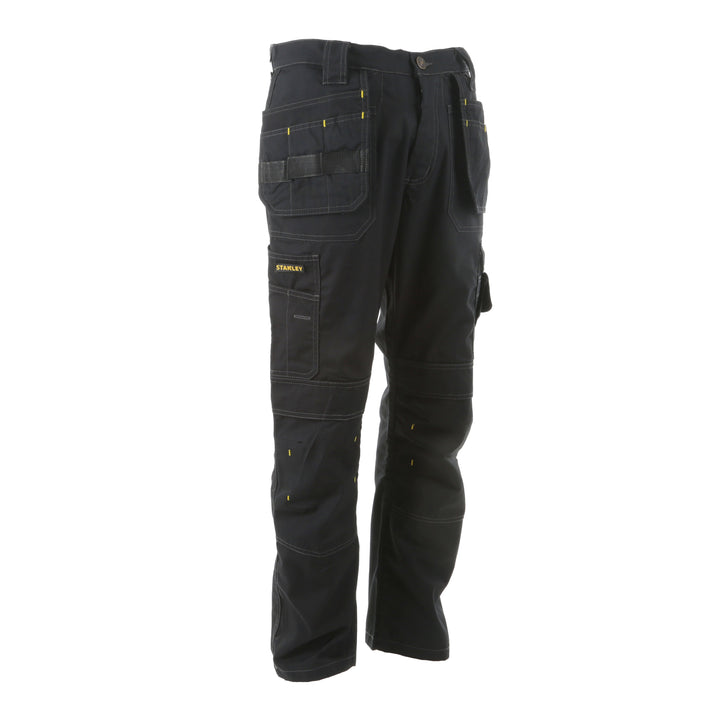 STANLEY Huntsville Men's Polycotton, Holster Pocket, Regular Fit Work Trousers, Black, 3/4 View Facing Right