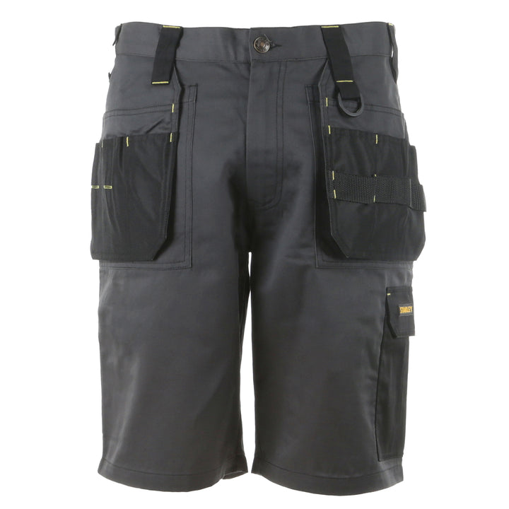 STANLEY Lincoln Men's Poly Cotton, Holster Pocket, Cargo Work Shorts, Grey, Front View