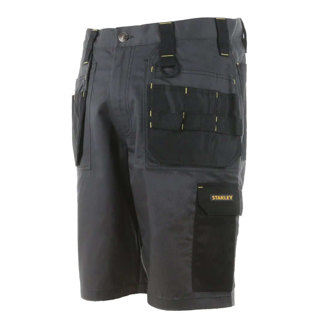 STANLEY Lincoln Men's Poly Cotton, Holster Pocket, Cargo Work Shorts, Grey, 3/4 View Facing Left