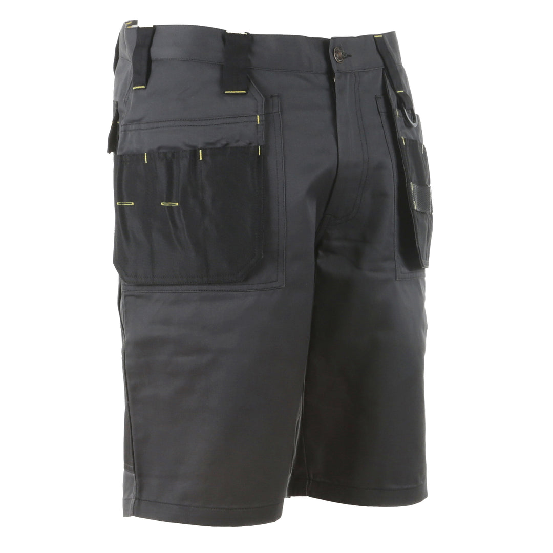 STANLEY Lincoln Men's Poly Cotton, Holster Pocket, Cargo Work Shorts, Grey, 3/4 View Facing Right