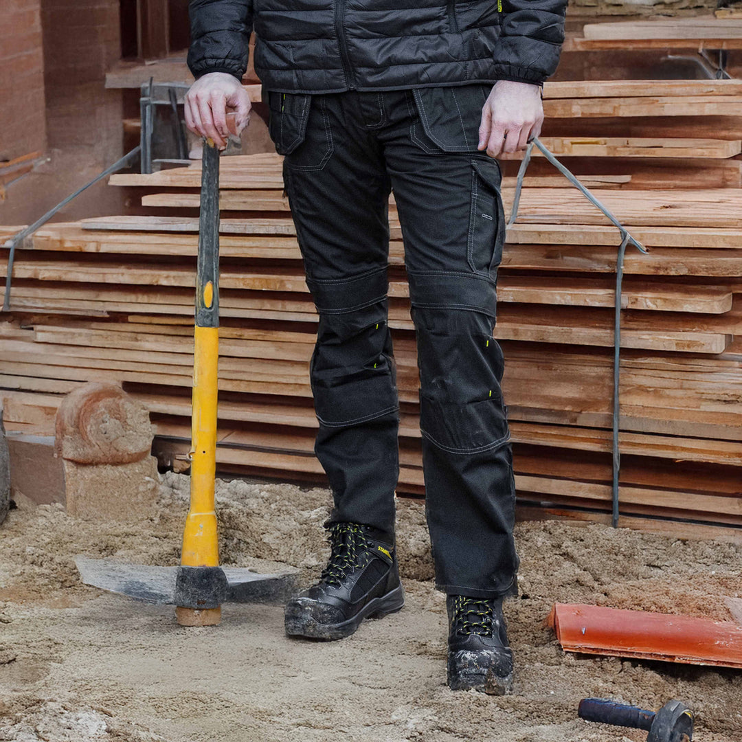 STANLEY Huntsville Men's Polycotton, Holster Pocket, Regular Fit Work Trousers, Black, Model Front View
