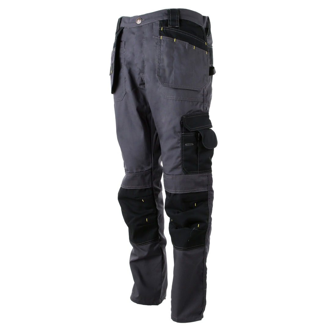 STANLEY Huntsville Men's Polycotton, Holster Pocket, Regular Fit Work Trousers, Grey, 3/4 View Facing Left