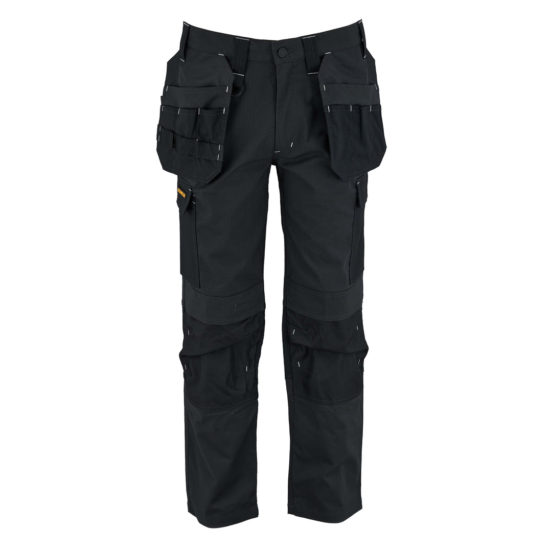 Black tactical pants with multiple pockets on a white background