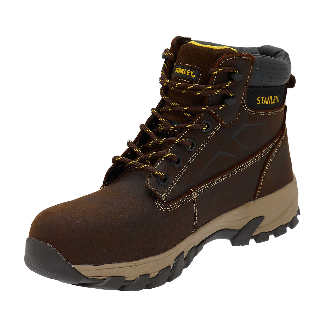 STANLEY Tradesman Men's Steel Toe, Steel Midsole Safety Work Boot, Brown, 3/4 View Facing Left