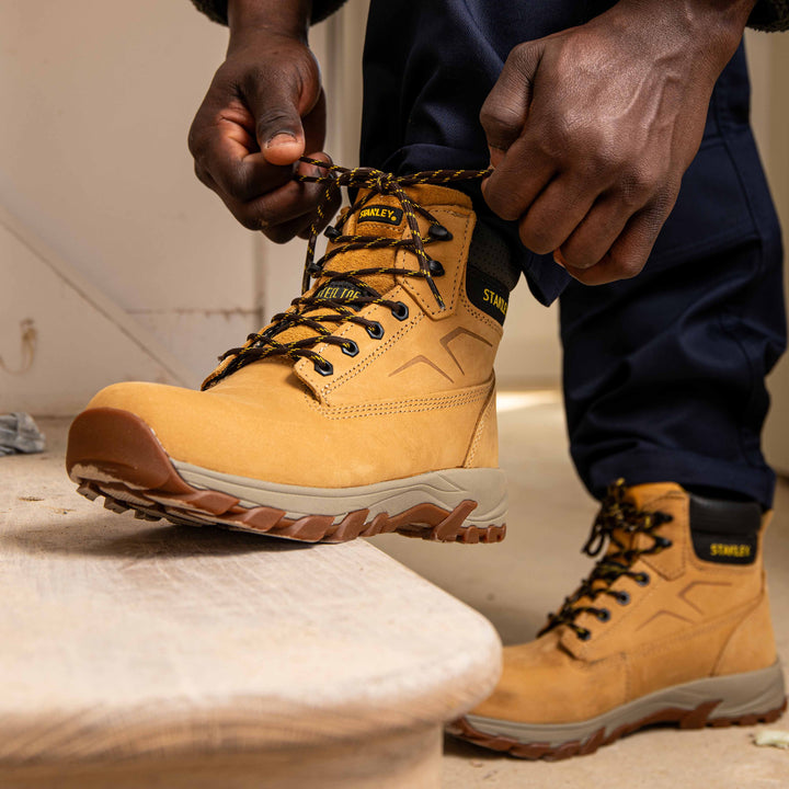 STANLEY Tradesman Men's Steel Toe, Steel Midsole Safety Work Boot, Honey, Model Detail View