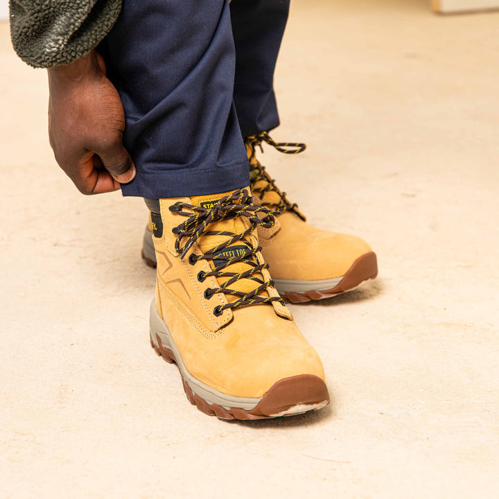 STANLEY Tradesman Men's Steel Toe, Steel Midsole Safety Work Boot, Honey, Model Front View