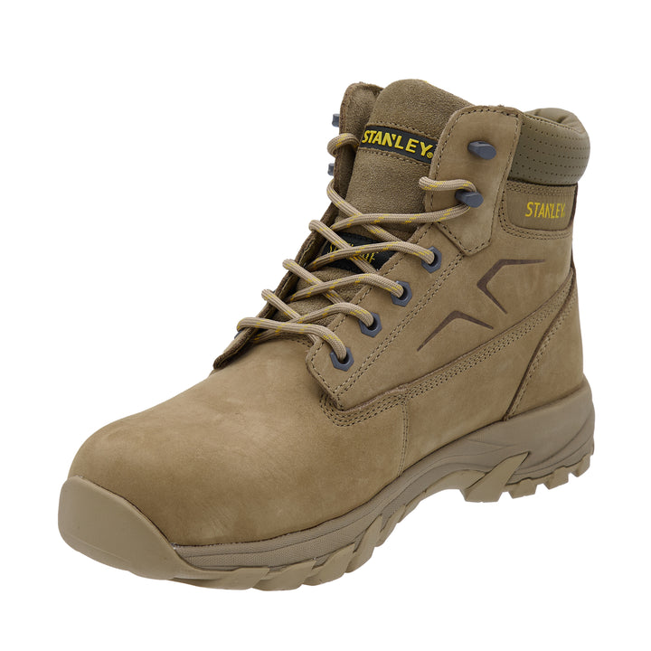 STANLEY Tradesman Men's Steel Toe, Steel Midsole Safety Work Boot, Stone, 3/4 View Facing Left