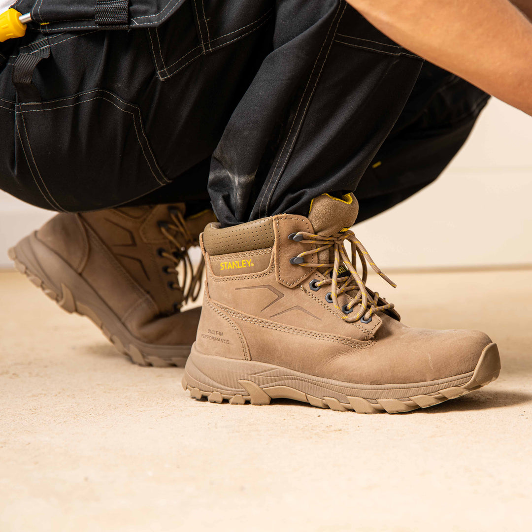 STANLEY Tradesman Men's Steel Toe, Steel Midsole Safety Work Boot, Stone, Model Detail View