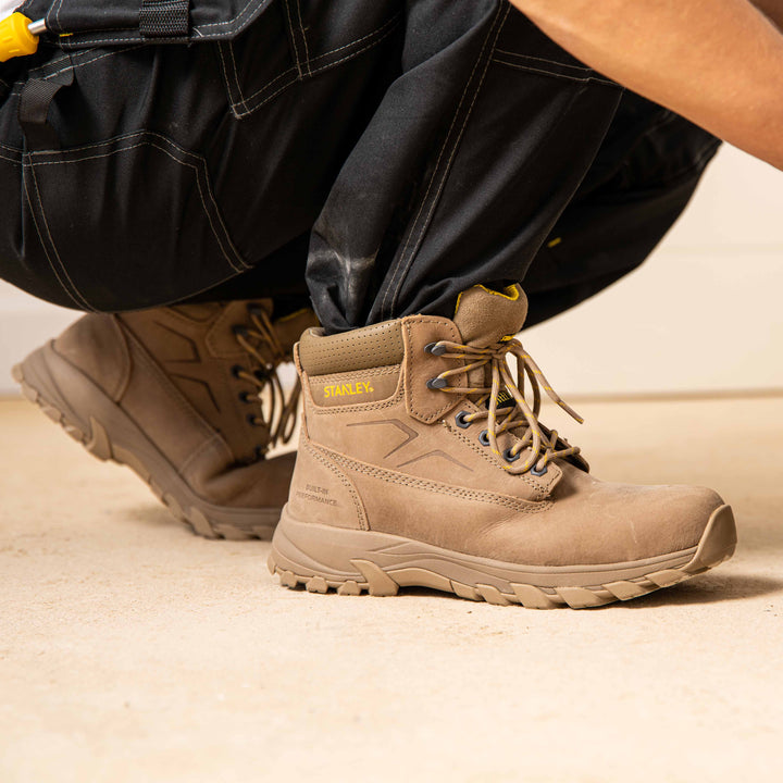 STANLEY Tradesman Men's Steel Toe, Steel Midsole Safety Work Boot, Stone, Model Detail View